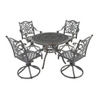 Cast Aluminum 5-Piece Patio Dining Set With 4 Swivel Chairs And Tempered Glass Table - Brown Or White