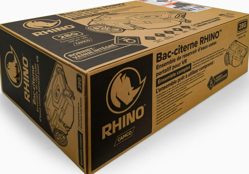 Camco Rhino Heavy Duty 28 Gallon Portable RV Waste Holding Tank With Hose And Accessories, Gray - 39004
