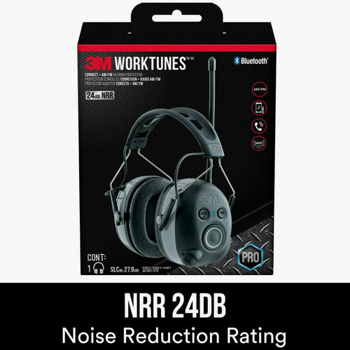 3M WorkTunes Connect AM/FM Hearing Protector With Bluetooth Technology, Black, 1 Pack - 90542H1-DC-PS