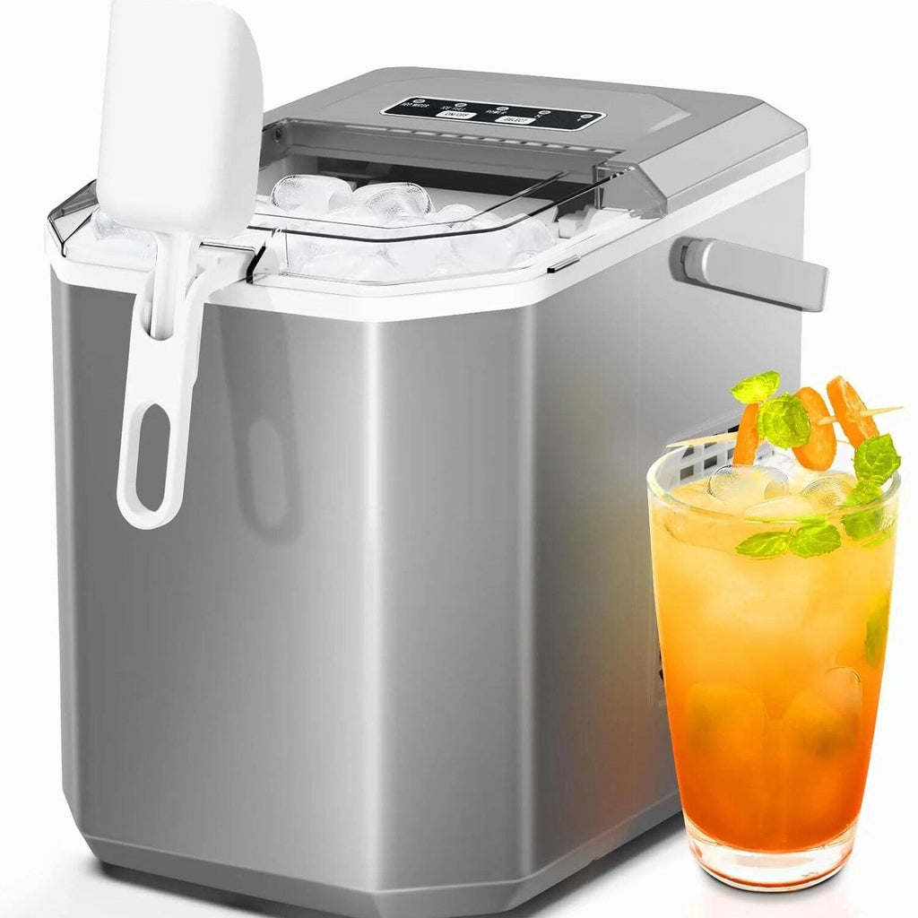Countertop Portable Ice Maker With Carry Handle, Self-Cleaning, 26.5lbs/24Hrs, Grey