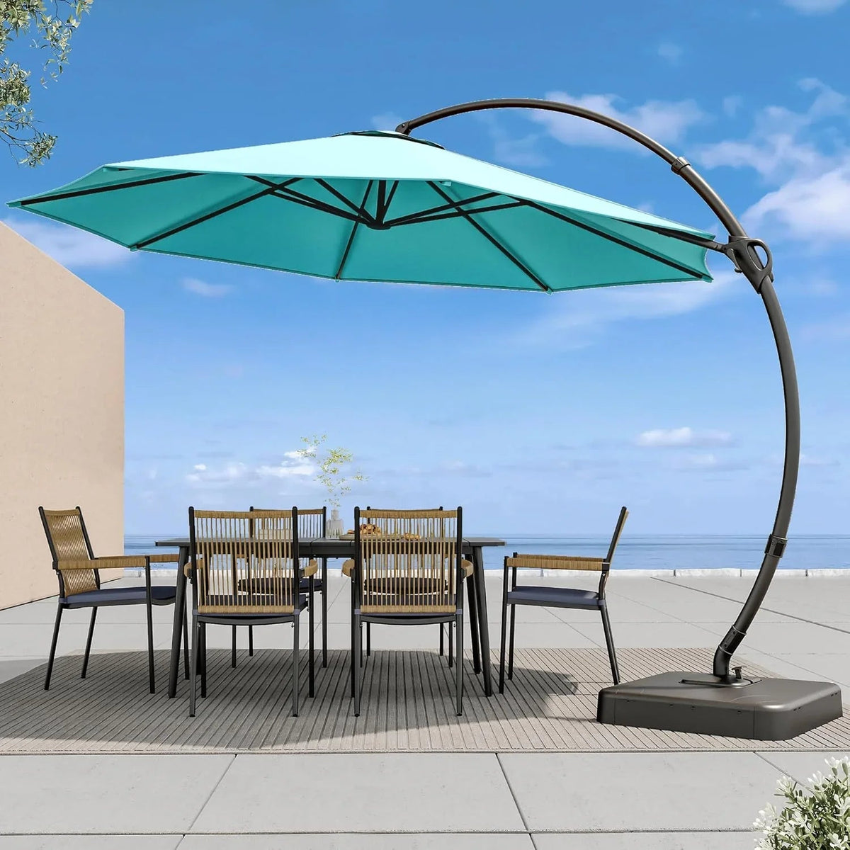 LAUSAINT HOME 11 FT Beige Curvy Cantilever Patio Umbrella With Base