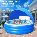 Inflatable Family Lounge Pool With Canopy, Bench And Backrest, 92in x 92in x 26in - Blue