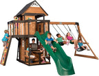 Canyon Creek Cedar Outdoor Playset With Clubhouse, 8-Foot Slide, 2 Belt Swings, Web Disc Swing - 183 x 188 x 119 inches