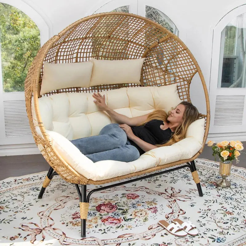 Radiata Double Egg Chair For 2 Person With Thick Cushions, 680 Lbs Capacity