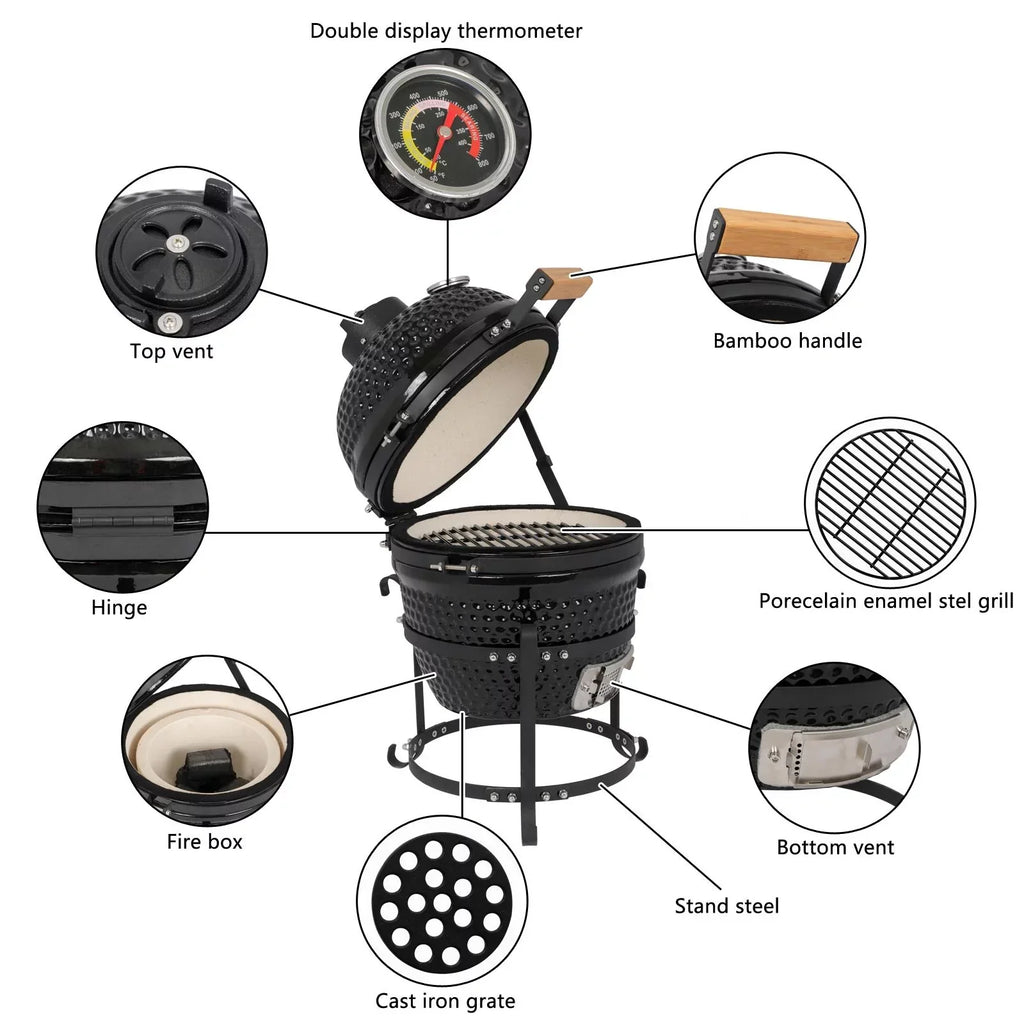 SalonMore 13in Round Ceramic Charcoal Grill - Black