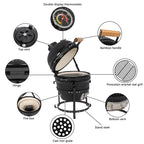 SalonMore 13in Round Ceramic Charcoal Grill - Black