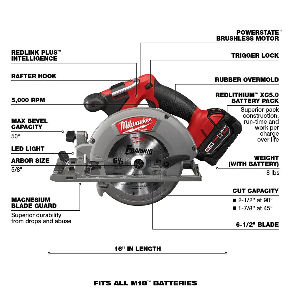 Milwaukee M18 Fuel 18V Lithium-Ion Brushless Cordless 7-Tool Combo Kit 5.0 Ah - 2998-27