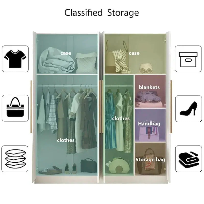 FUFU&GAGA Solid Wood Freestanding Wardrobe Closet With Internal Shelves And Hanging Space