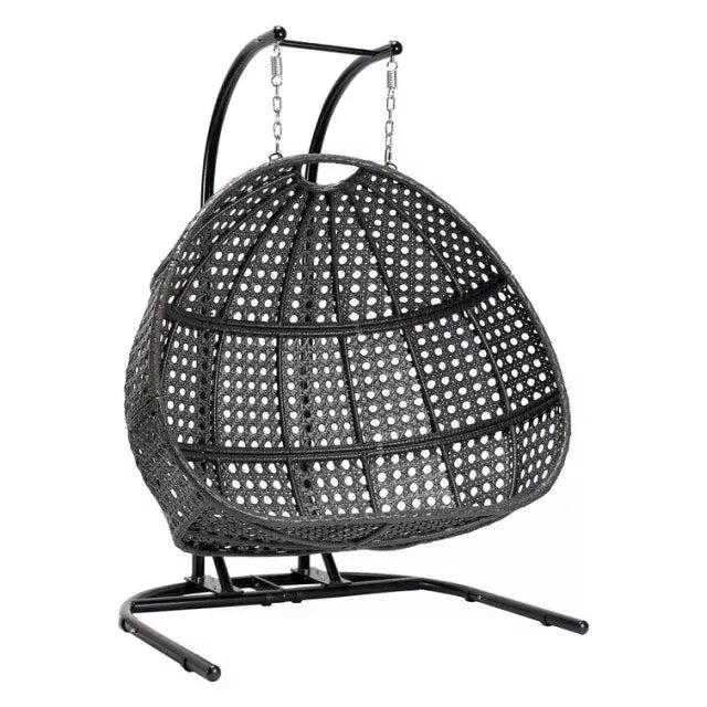 Patio Wicker Swing Chair With Stand and Rain Cover - Brown or Black