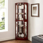 Cherry Corner Curio Cabinet With 6-Tier Display Shelf And Interior Lighting