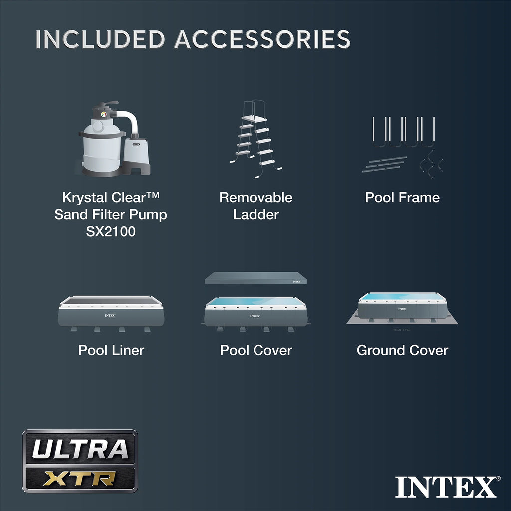 INTEX Ultra XTR Above Ground Pool 24ft x 12ft x 52in With 2 Floating Recliners And Mega Chill II Cooler