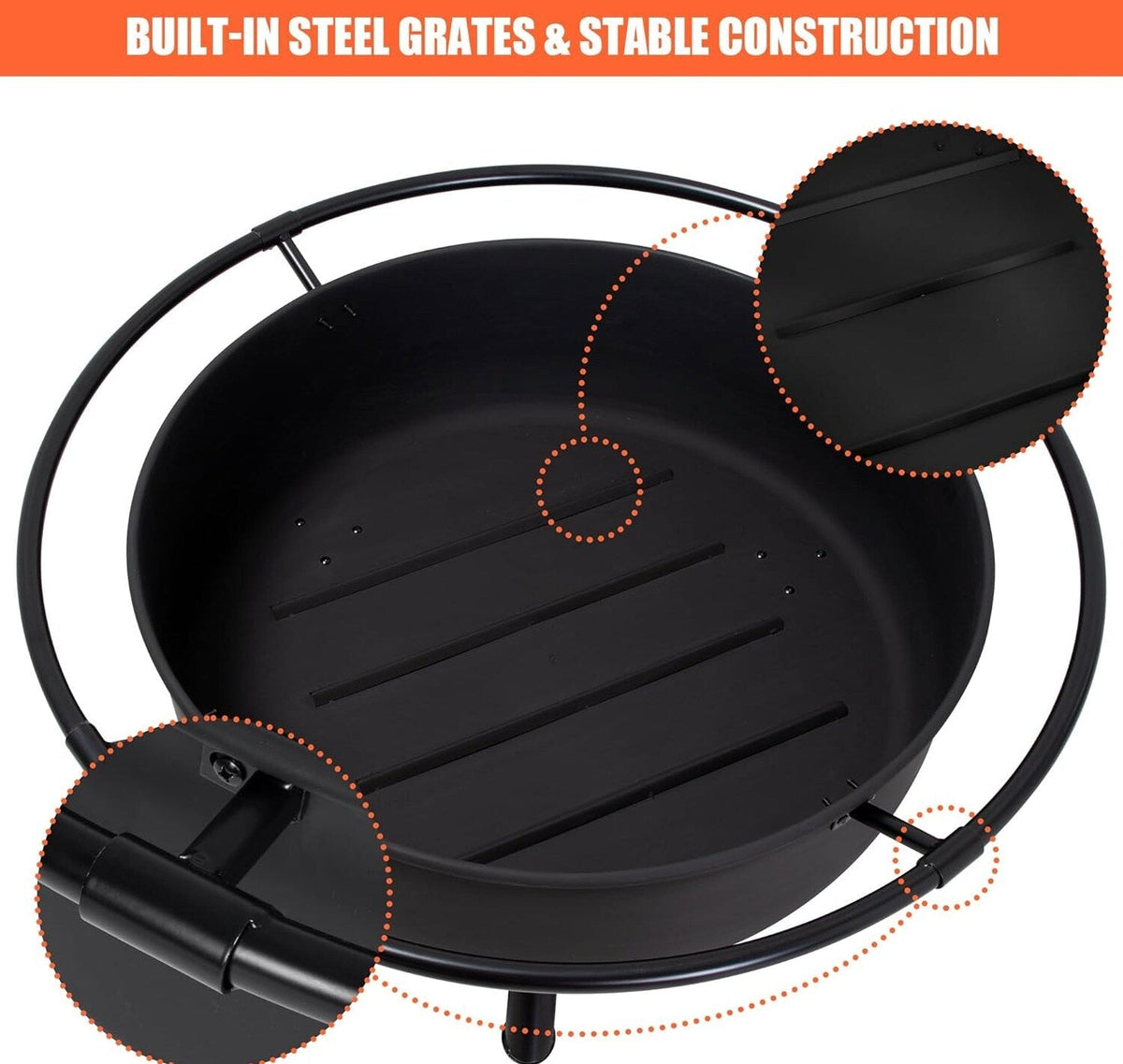 SUNCREAT 42 Inch Star Pattern Wood Burning Patio Fire Pit With Mesh Spark Screen And Poker, Black