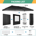 COBIZI Pop Up Canopy Tent 10x20ft With 6 Sidewalls, Black