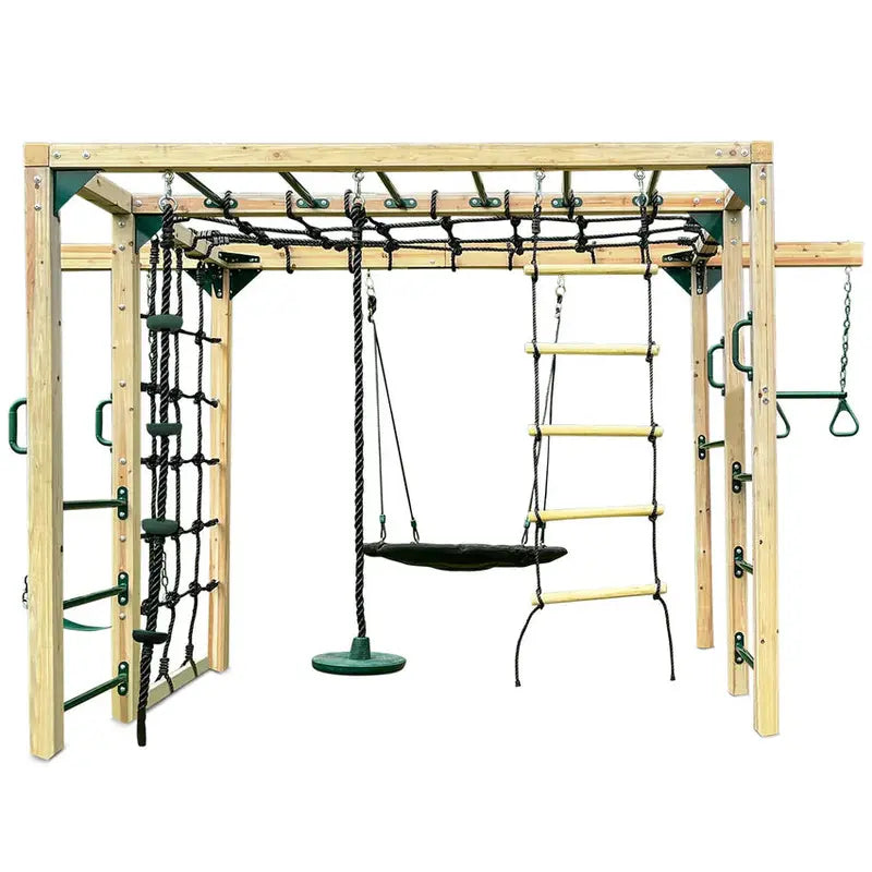 Orangutan-Themed Timber Climbing Cube Jungle Gym Playset With Swings