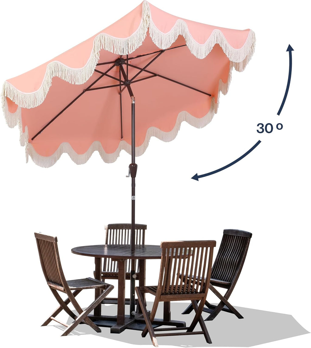 JONATHAN Y 9 ft Classic Cottage Tassel Market Patio Umbrella - UMB1001