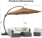 LAUSAINT HOME 11 FT Beige Curvy Cantilever Patio Umbrella With Base