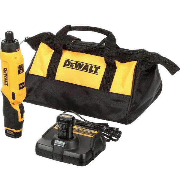 DEWALT 8V MAX Cordless Gyroscopic Screwdriver With Adjustable Handle, (2) 1.0Ah Batteries, Charger, And Bag