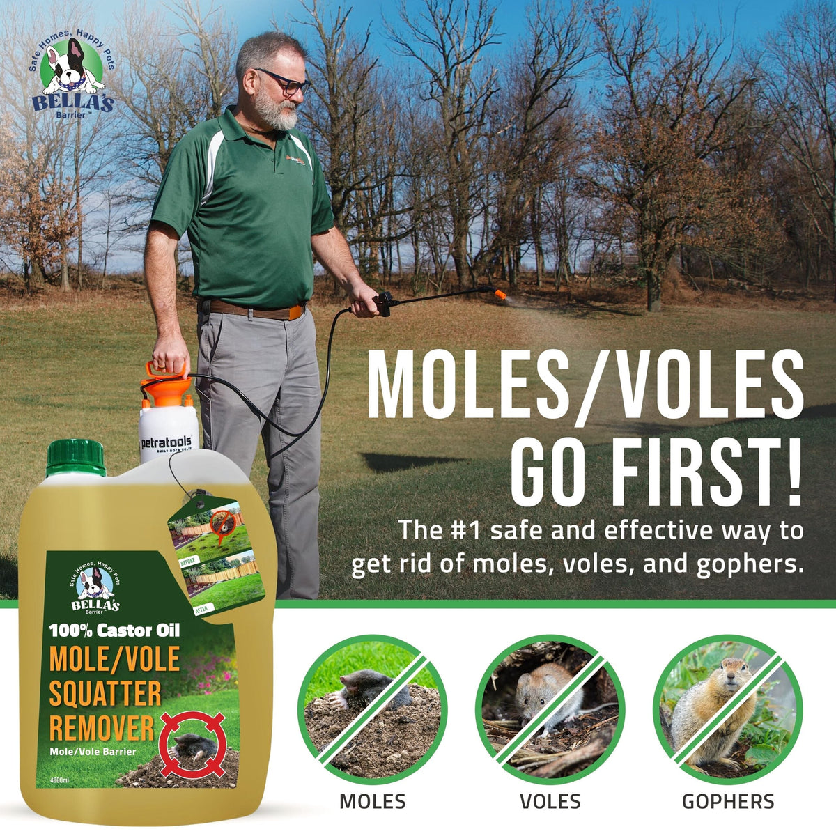 Petra Castor Oil For Moles, Gophers And Voles, Pet Safe, Food Grade, 1 Gallon - BB-4026