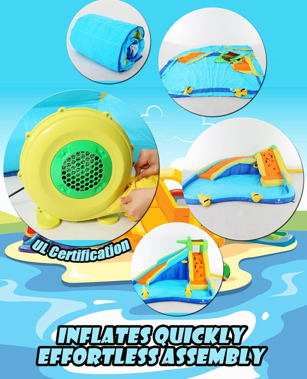ROOJER 8-in-1 Kids Inflatable Bounce House Water Park With 450W Blower, 2 Water Cannons, Crocodile Sprinkler - B0C2HLK2R4