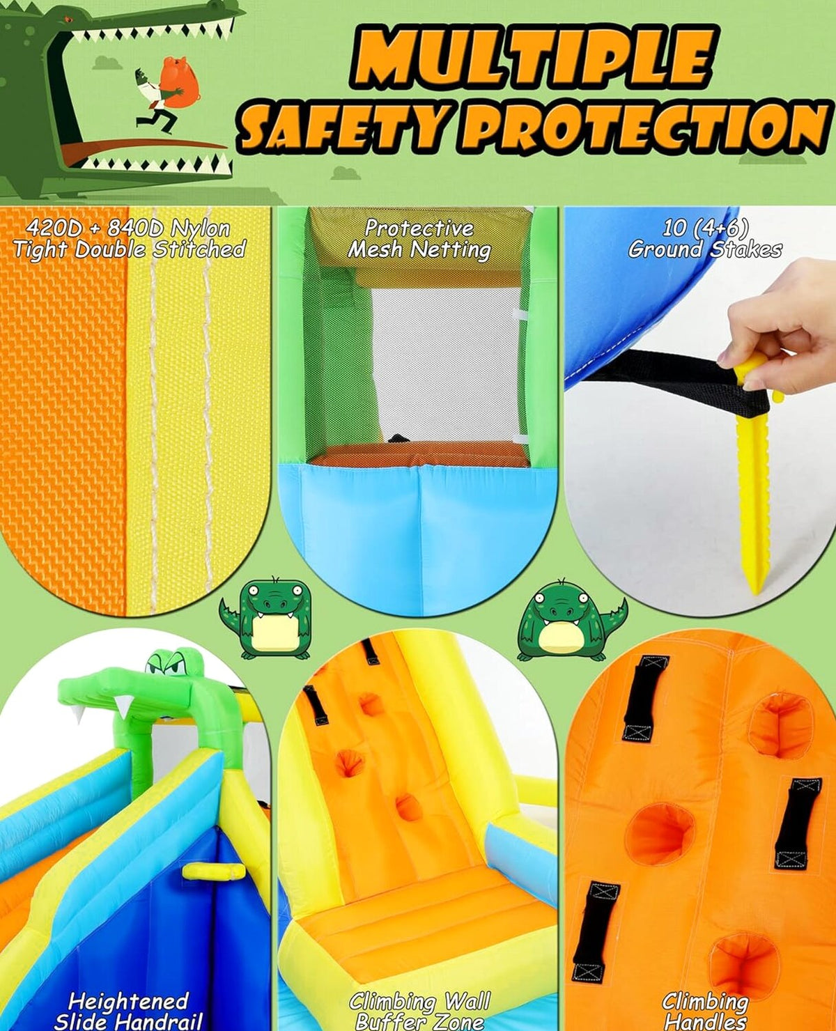 ROOJER 8-in-1 Kids Inflatable Bounce House Water Park With 450W Blower, 2 Water Cannons, Crocodile Sprinkler - B0C2HLK2R4