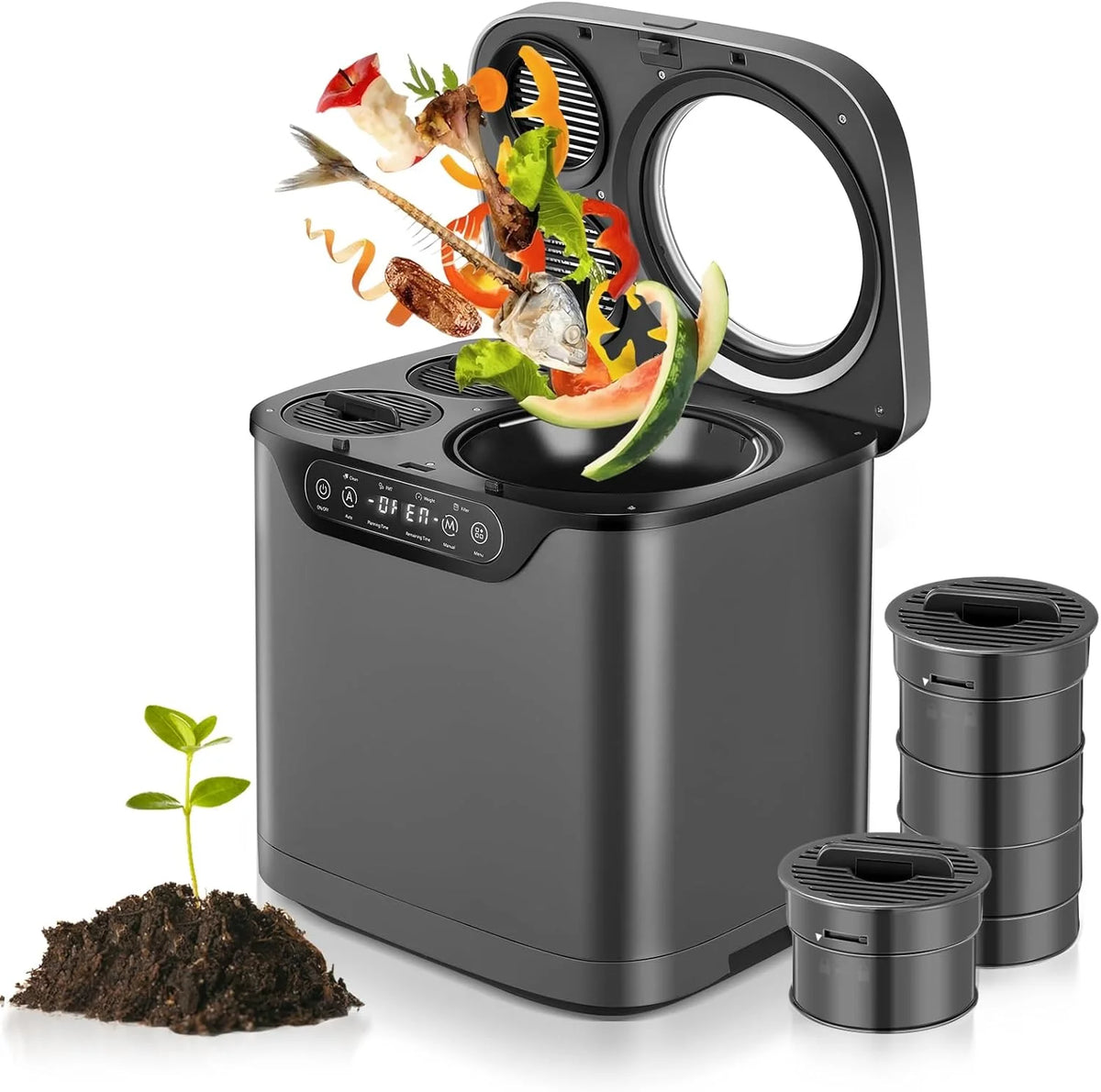 FOHERE Electric Kitchen Composter, 4L, Gray - LED Display