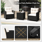 Tangkula 3-Piece Patio Rattan Conversation Set With Cushions And Glass-Topped Coffee Table