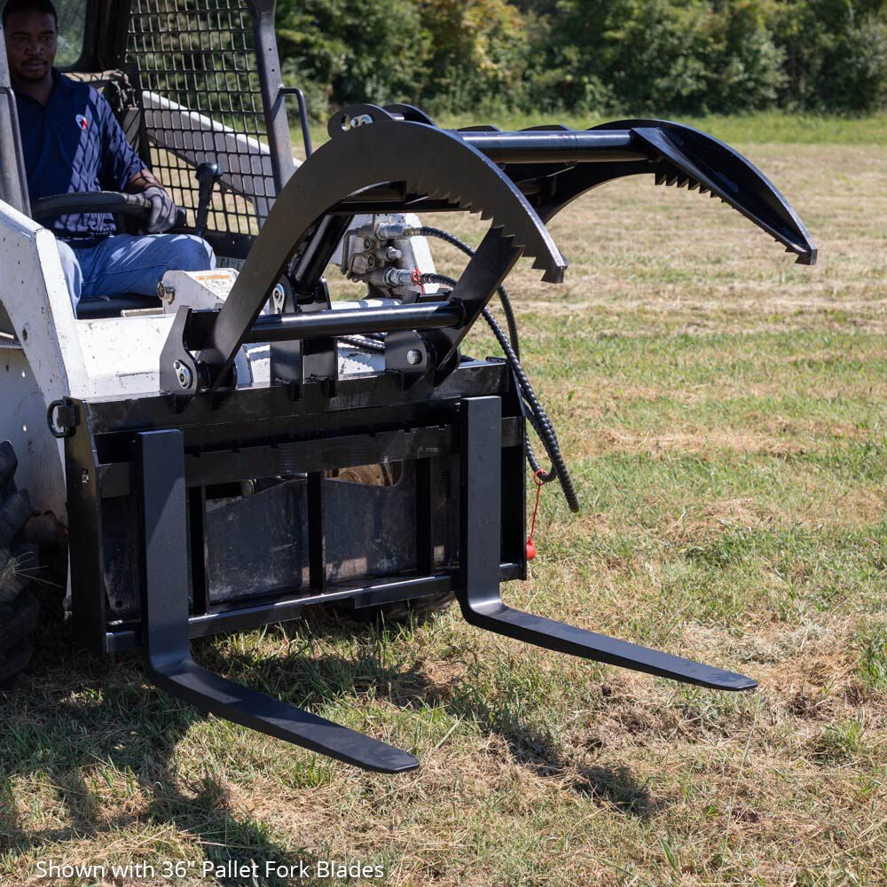 Titan Attachments Hydraulic Skid Steer Pallet Fork Grapple, 48in Fork Blades, 1/2in Steel Frame - V2