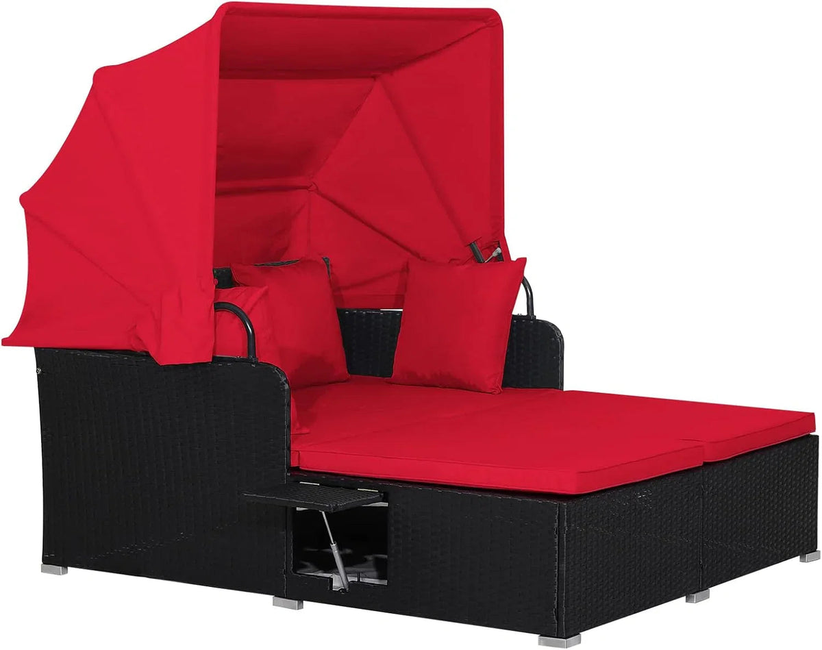 RELAX4LIFE Patio Daybed With Canopy, Cushions, 4 Pillows And 2 Side Trays, Turquoise - B0BYSN7GC7