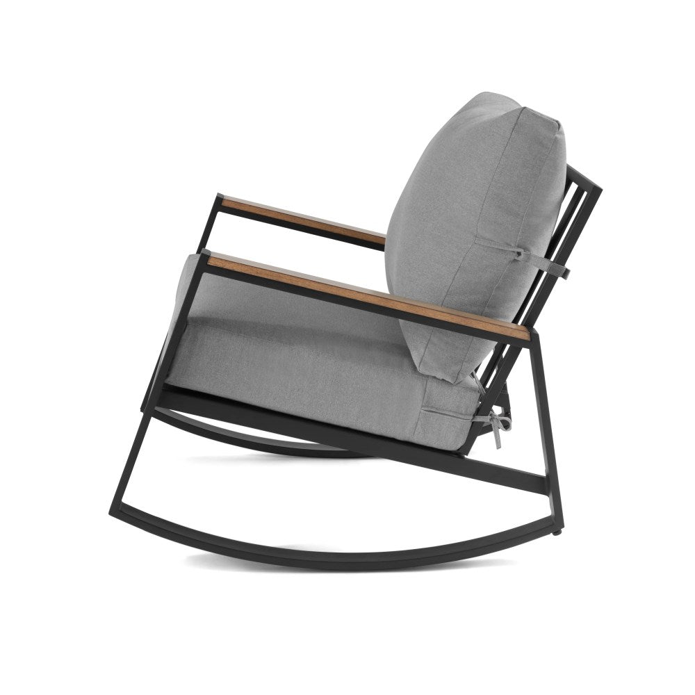 Better Homes & Gardens Marlow Outdoor Patio Rocking Chairs 2 Pack Black Frame Gray Cushion