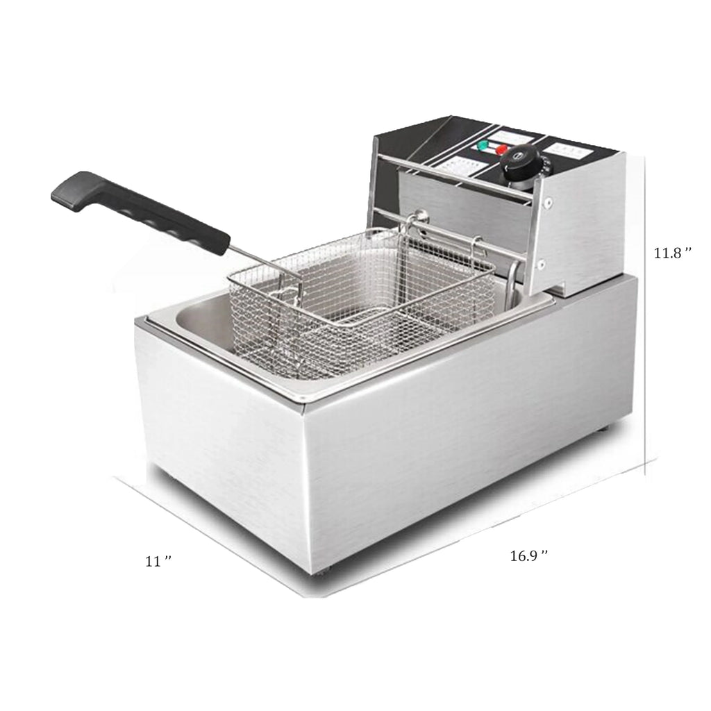 1600W Electric Deep Fryer, Stainless Steel, 6L, 110V - Commercial Single-Chamber
