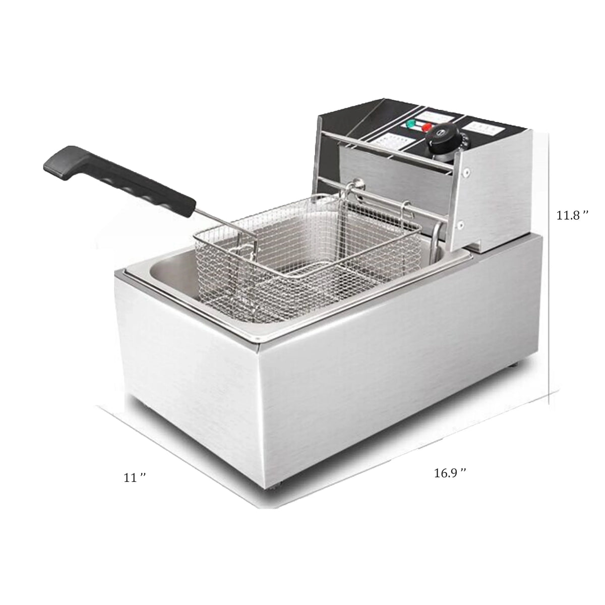 1600W Electric Deep Fryer, Stainless Steel, 6L, 110V - Commercial Single-Chamber