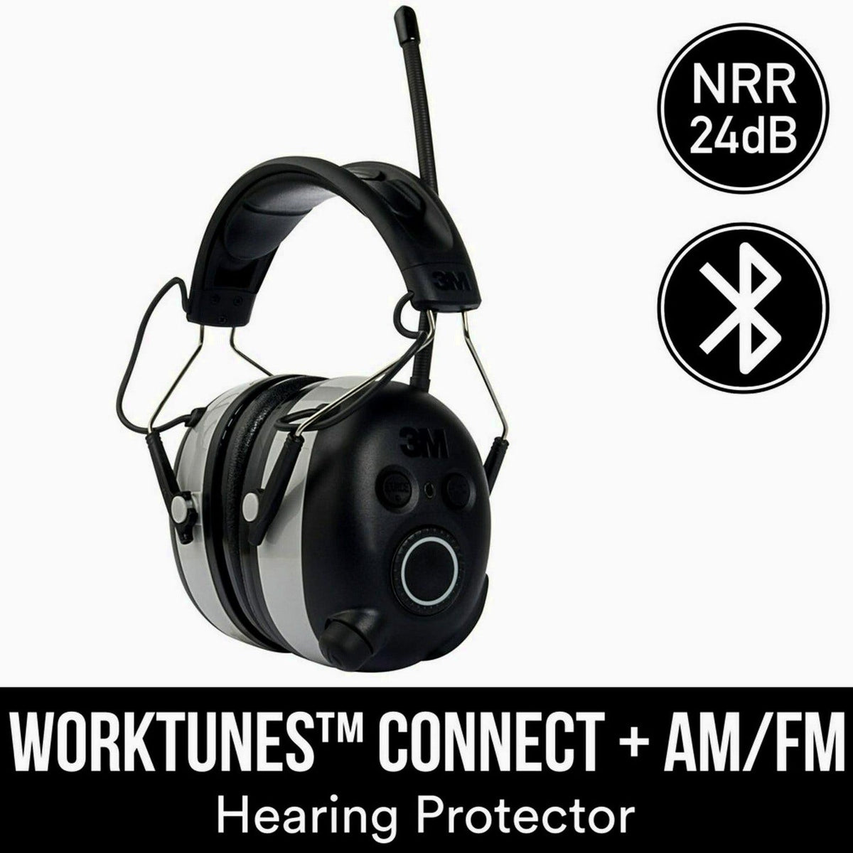 3M WorkTunes Connect AM/FM Hearing Protector With Bluetooth Technology, Black, 1 Pack - 90542H1-DC-PS