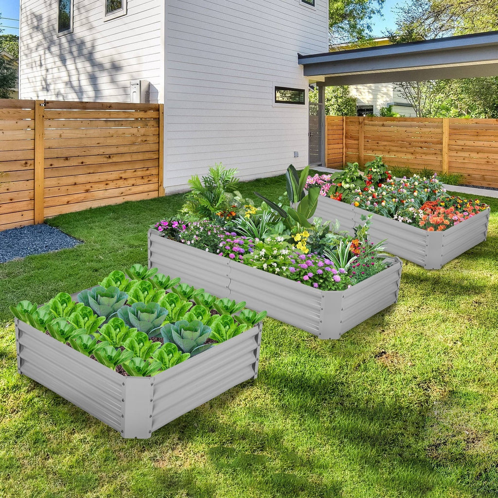 2 Pack Galvanized Raised Garden Bed Planter Boxes, 8x3x1ft, Gray