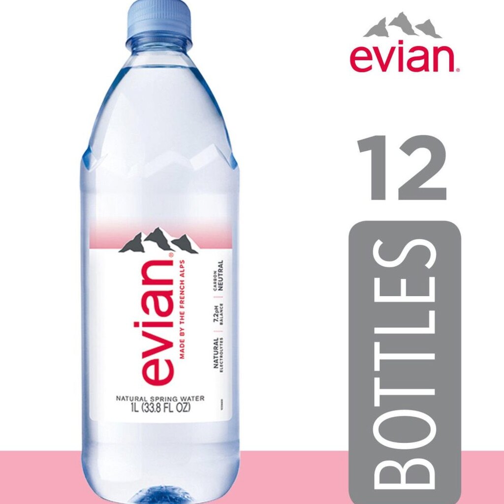Evian Natural Spring Water 1L Bottles, 12 Pack