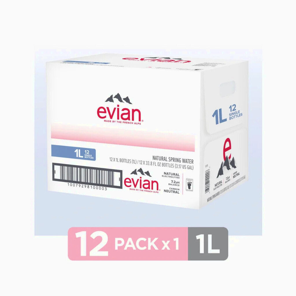 Evian Natural Spring Water 1L Bottles, 12 Pack