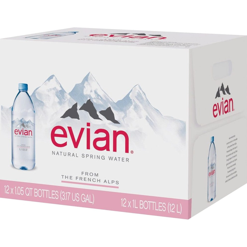 Evian Natural Spring Water 1L Bottles, 12 Pack
