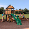 Backyard Discovery Canyon Creek Cedar Wood Swing Set With 8-Foot Wave Slide, Clubhouse And Play Kitchen