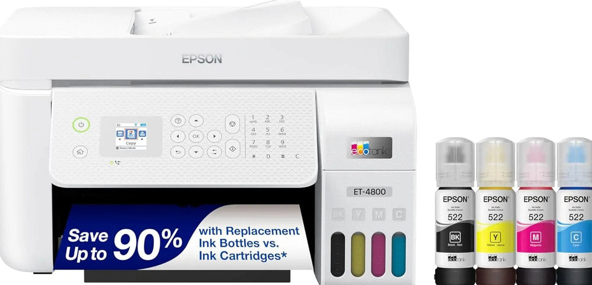 Epson EcoTank ET-4800 Wireless All-in-One Inkjet Printer, White - ET-4800