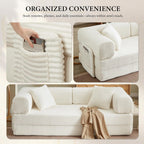 Boneless Folding Futon Sofa Bed, Fixed-Shape Corduroy Upholstered, White, 81 Inches