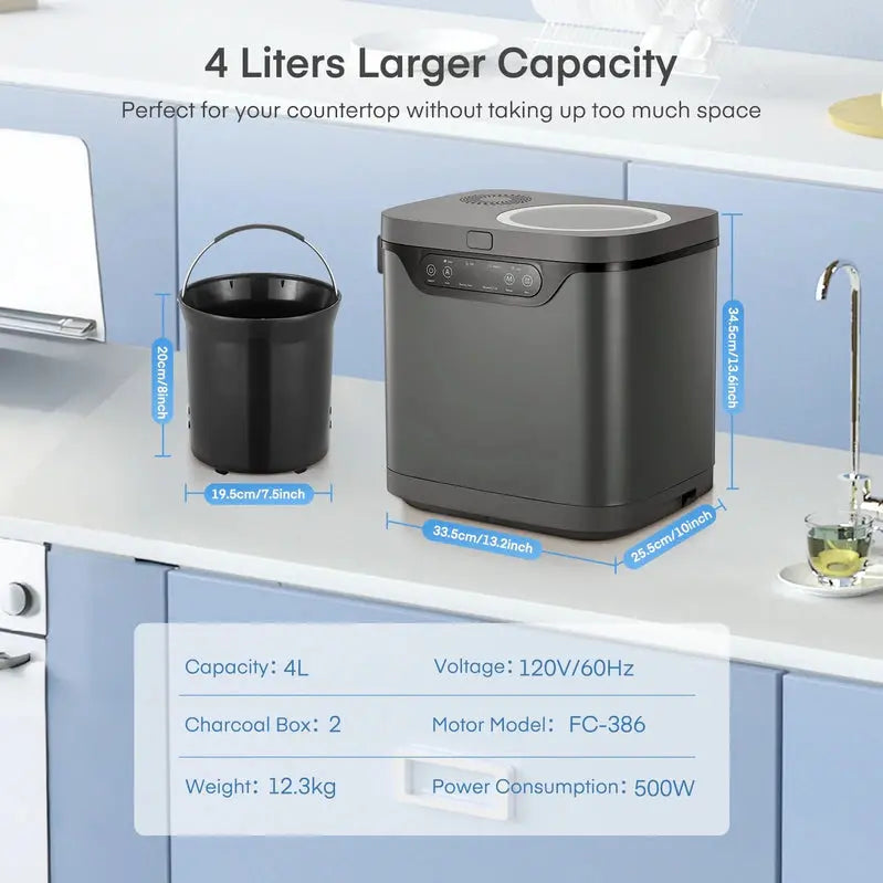FOHERE 4L Countertop Electric Kitchen Composter, Gray