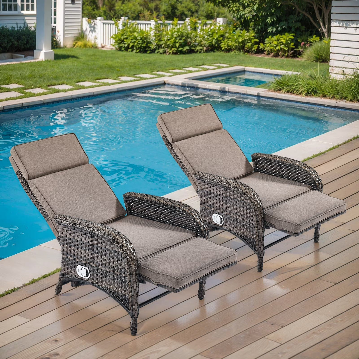 OPOHORO Outdoor Recliner Chair With Cushion, Beige, 1-Pc