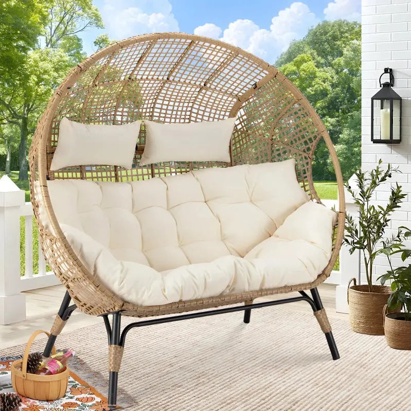 Radiata Double Egg Chair For 2 Person With Thick Cushions, 680 Lbs Capacity