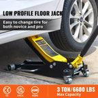 SKYSHALO Low Profile Hydraulic Racing Floor Jack 3 Ton (6600 lbs), Yellow And Black - 3-6/11 in To 19-11/16 in Lift Range