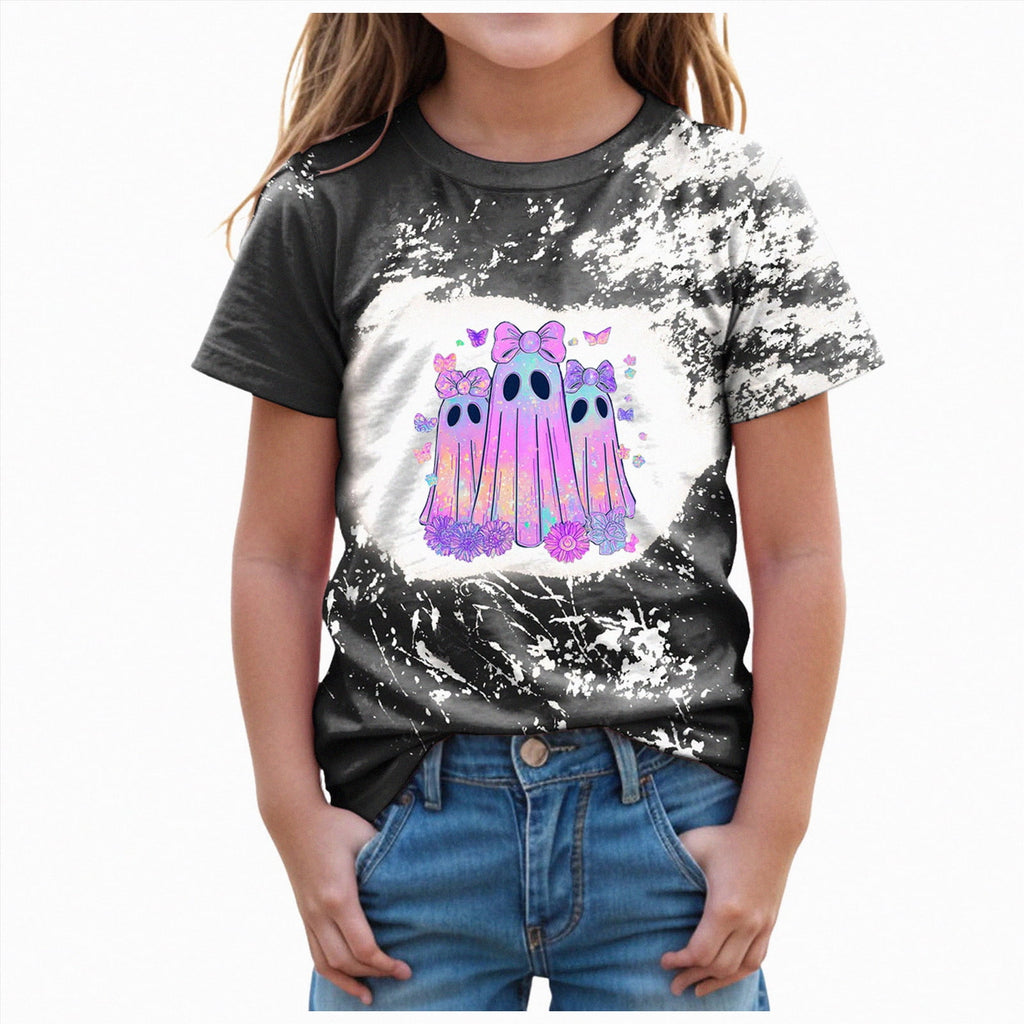 CAUYDY Halloween Ghouls Ghost Retro Girl Kids T-Shirt Graphic Tshirt Little Kids Fall Short Sleeve Tee Tops(Orange, 8-9 Y)