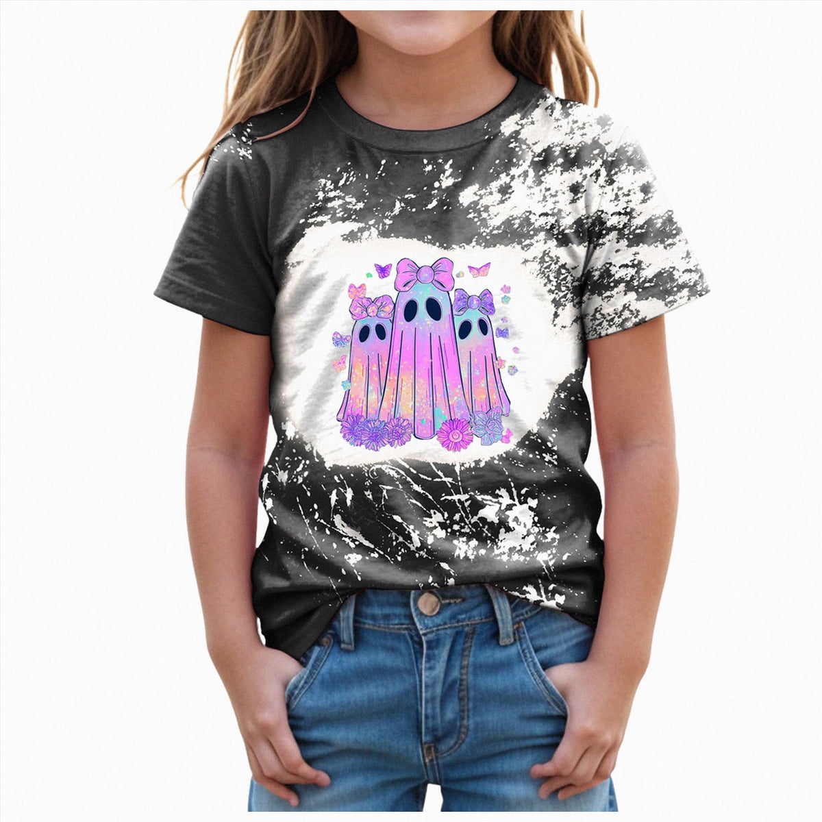 CAUYDY Halloween Ghouls Ghost Retro Girl Kids T-Shirt Graphic Tshirt Little Kids Fall Short Sleeve Tee Tops(Orange, 8-9 Y)