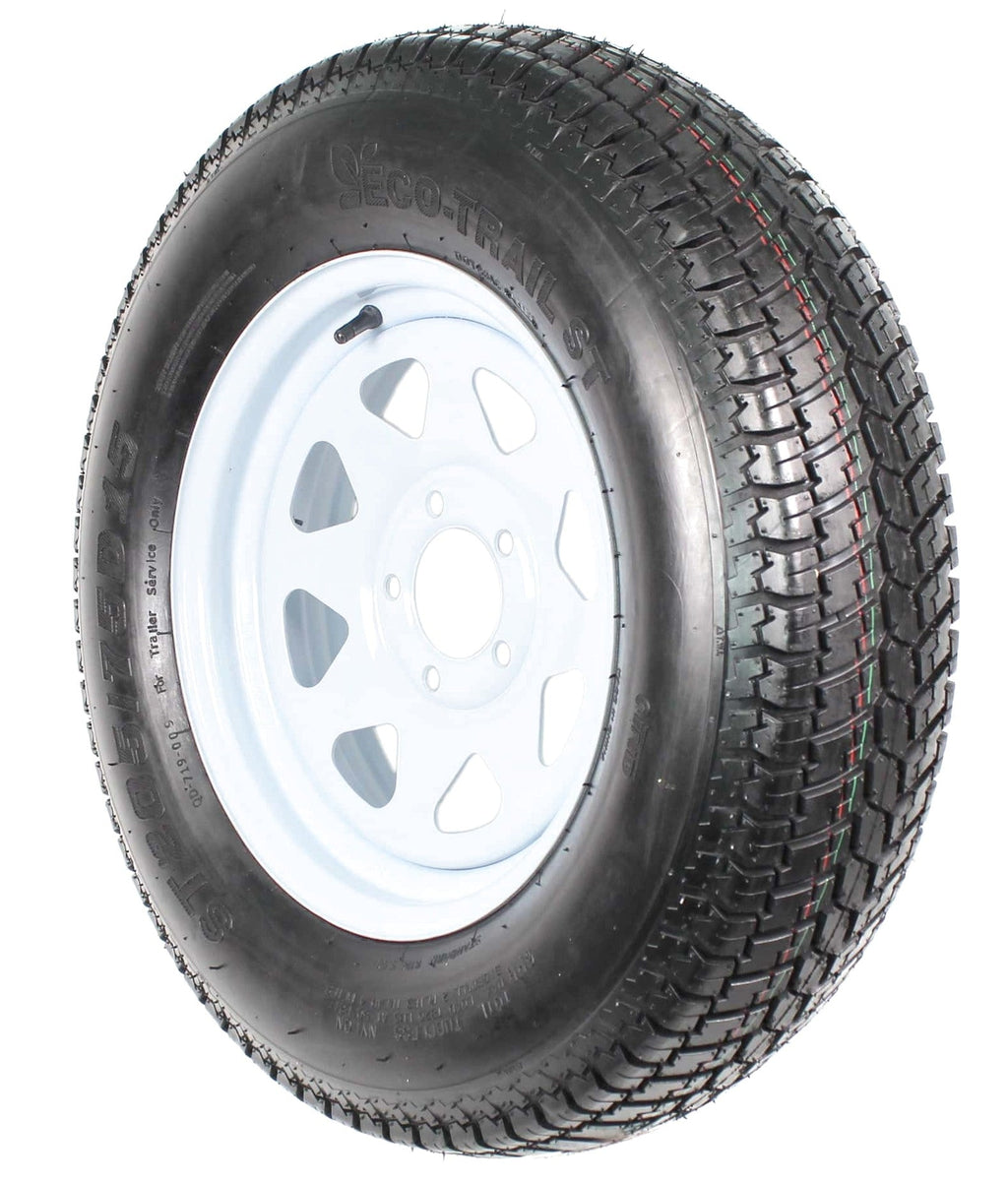 Trailer Tires On Rims ST205/75D15 Load Range C 5 Hole White Spoke - 2-Pack