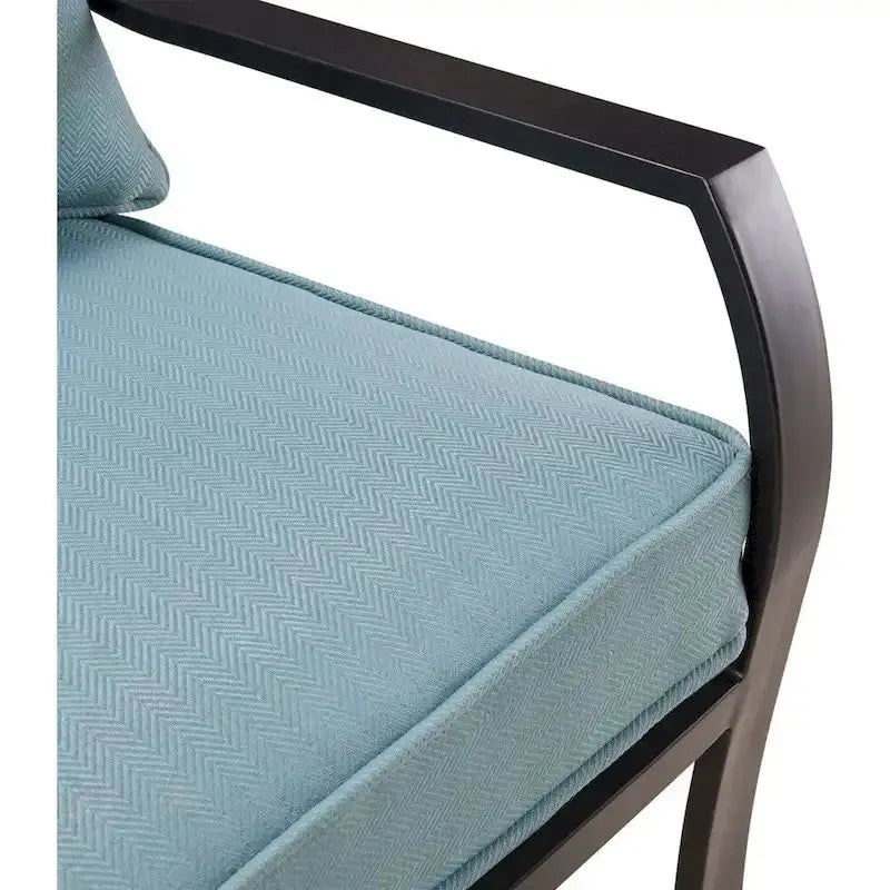 Hanover Lavallette 5-Piece Patio Dining Set With Ocean Blue Chairs, 52-Inch Round Glass Table, 9-Ft Umbrella And Base
