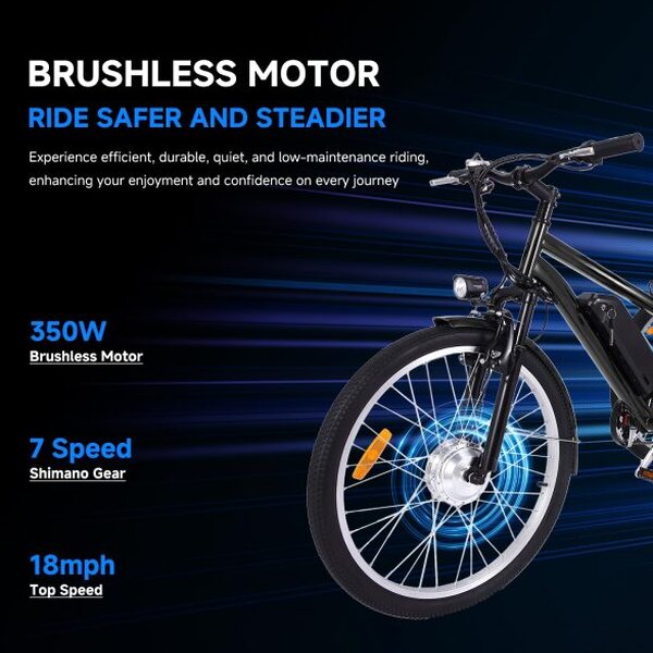 26 Inch Adult 3 Wheel Electric Tricycle With Basket, Fat Tires, 7 Speeds, 350W Motor, 36V 10Ah Battery - BICYCLE