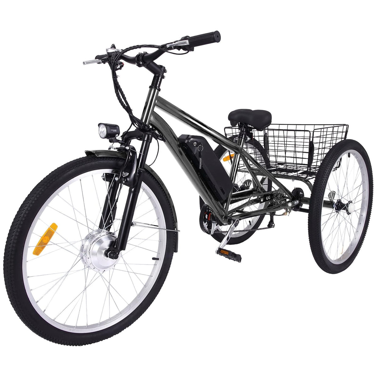 26 Inch Adult 3 Wheel Electric Tricycle With Basket, Fat Tires, 7 Speeds, 350W Motor, 36V 10Ah Battery - BICYCLE
