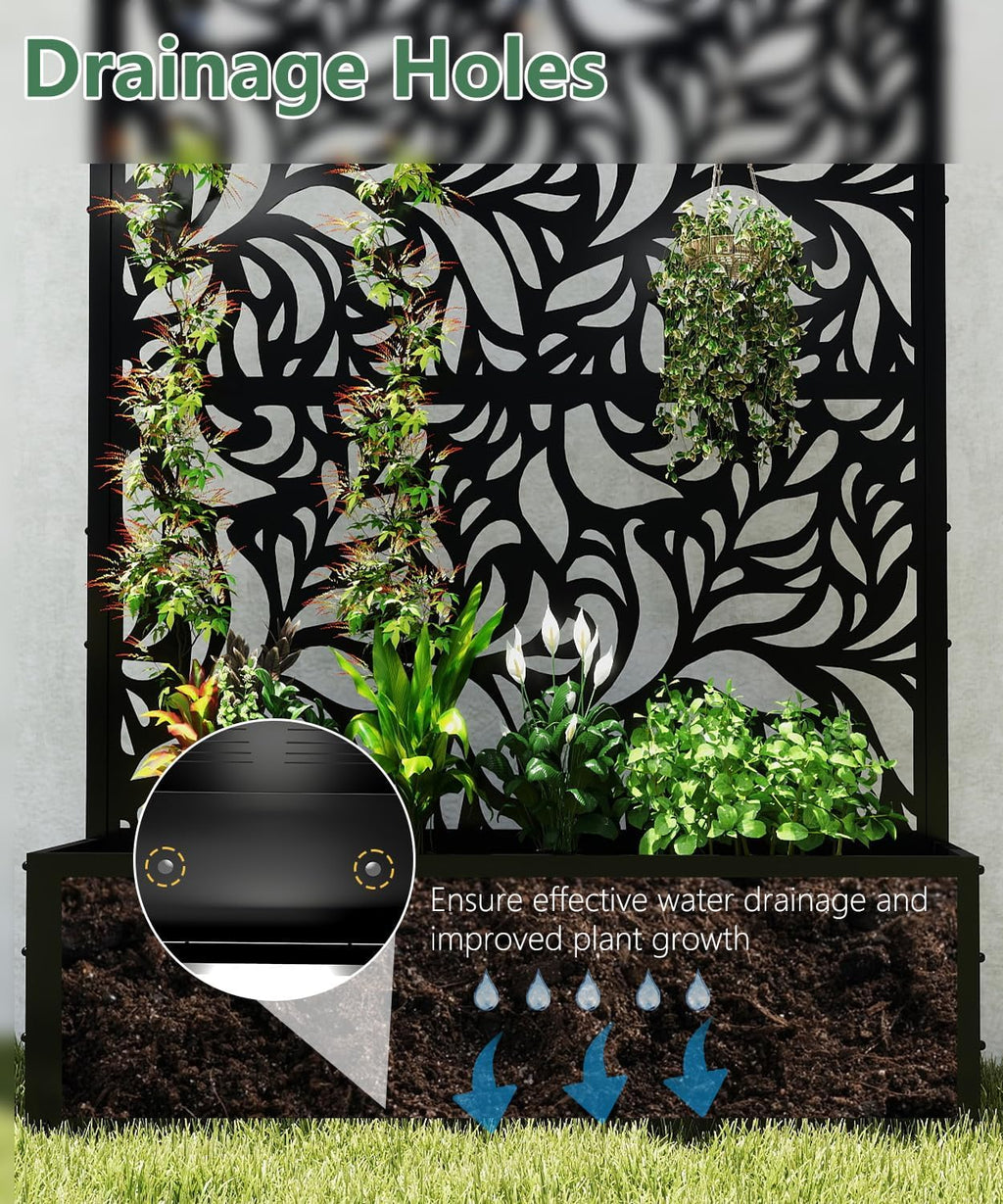 2PCS Metal Planter Box With Trellis 70.9in x 47.2in x 15.7in